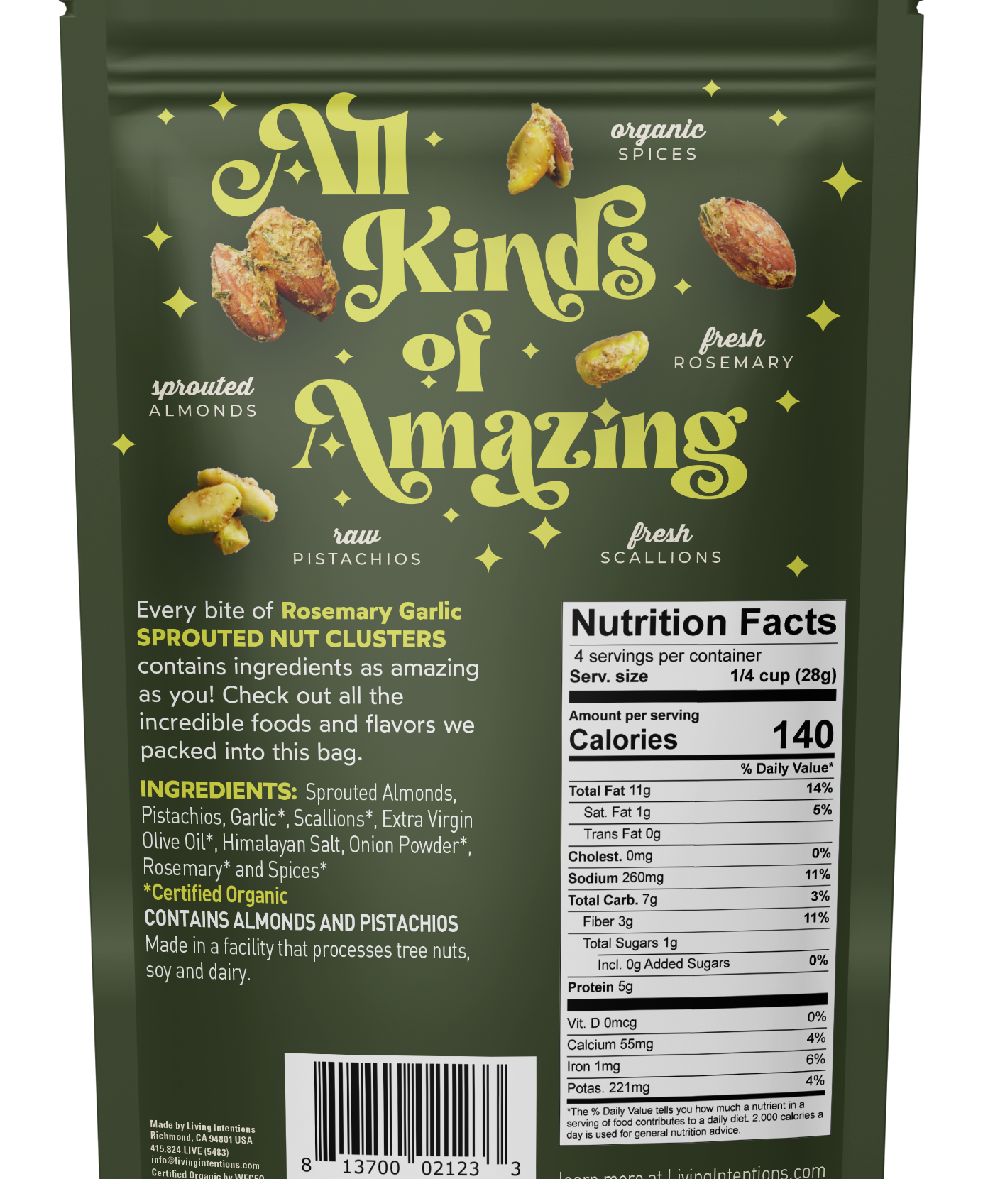 Living Intentions 4oz Superfood Nut Blend - Rosemary Garlic