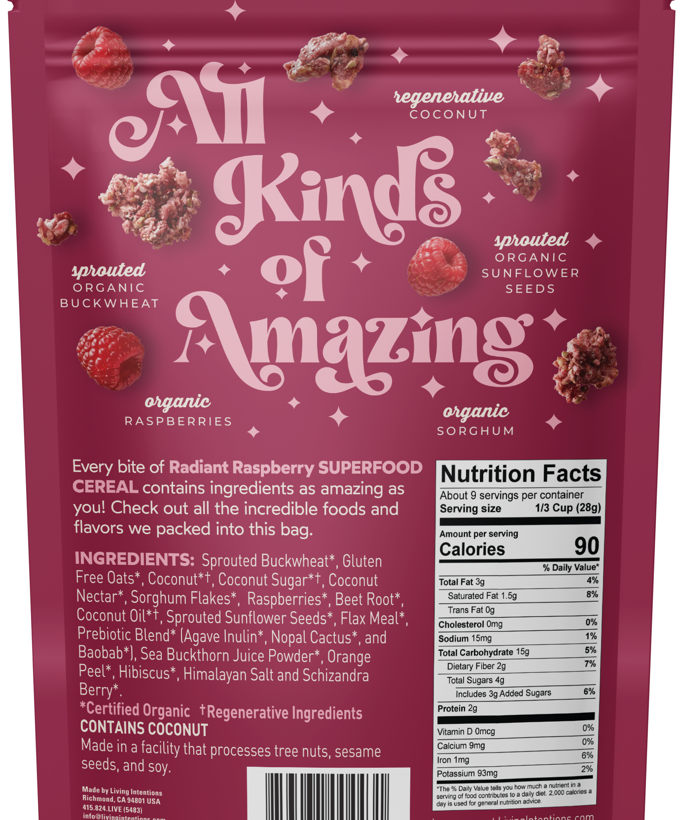 Living Intentions 9oz Superfood Cereal - Radiant Raspberry